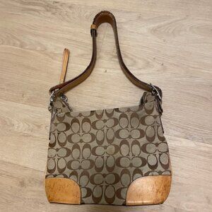 Vintage Coach Brown and Tan Signature Shoulder Bag